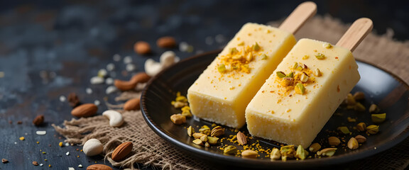 Rich and Creamy Indian Kulfi Ice Cream Garnished with Saffron and Nuts