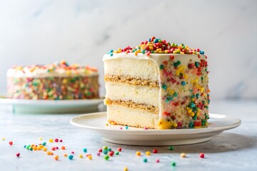 funfetti cake in white background