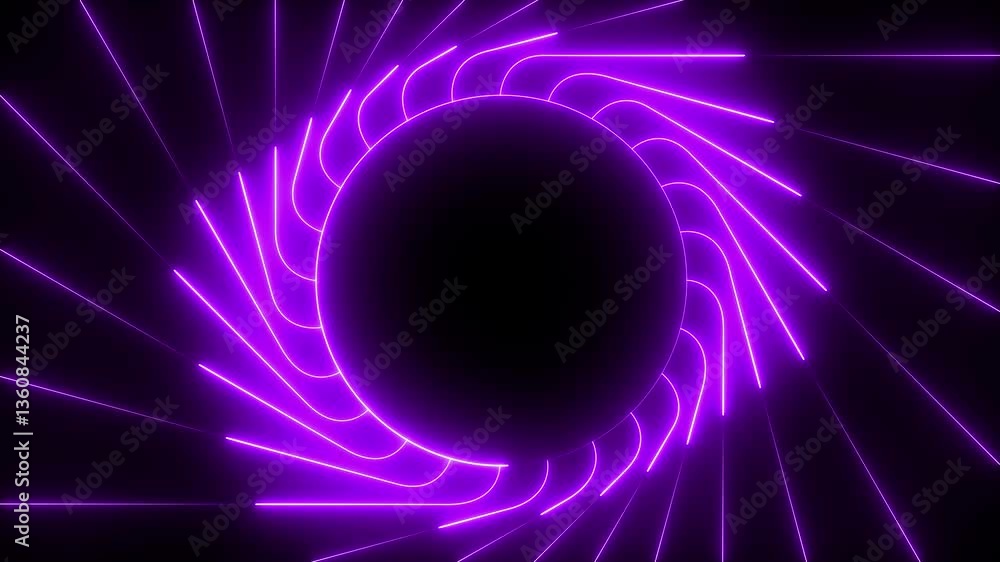 Poster bright neon blue circle frame technology background with glowing stripes. seamless loop. 4k footage 