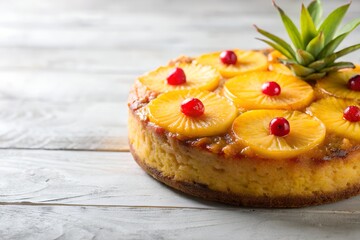 pineapple upside-down cake in white background