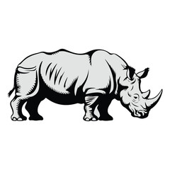Rhino Silhouette in Profile, Powerful Wild Animal Design, Digital Wildlife Art