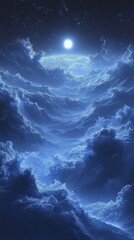 Fototapeta premium Celestial ascent: A luminescent orb ascends amidst swirling ethereal clouds