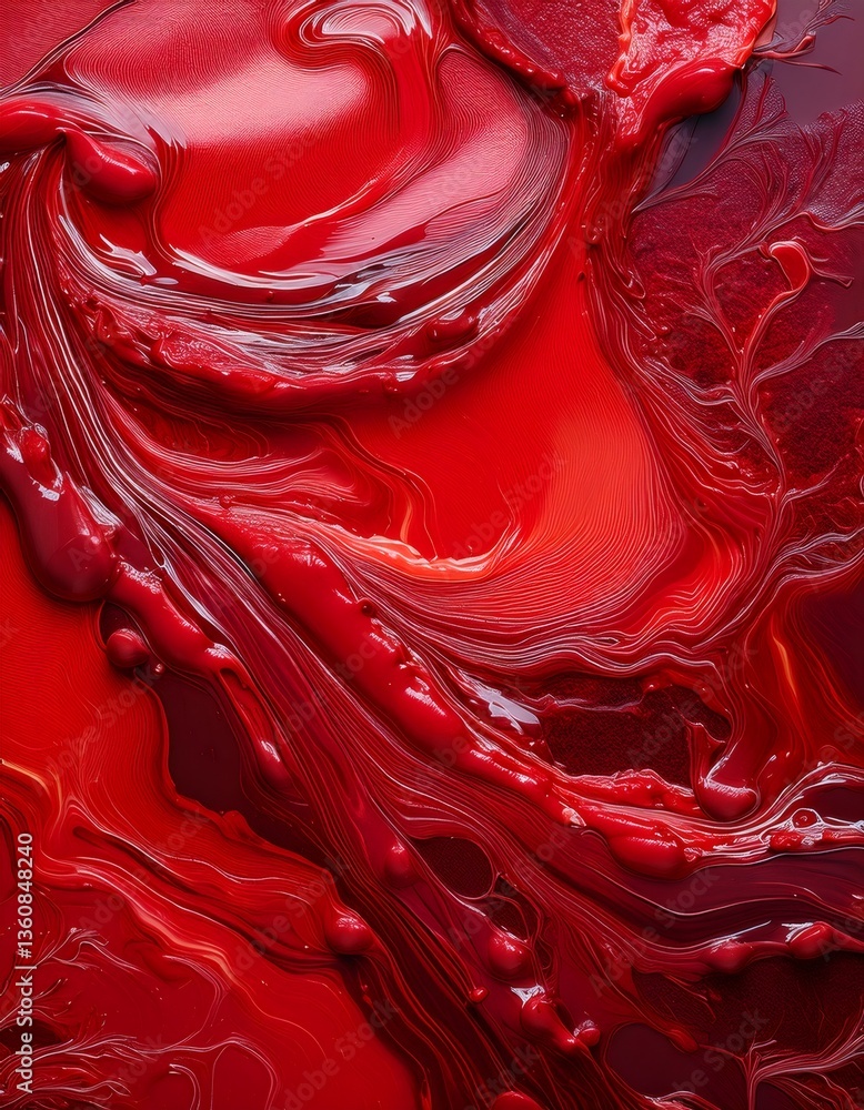 Poster red paint flowing and swirling, creating abstract pattern