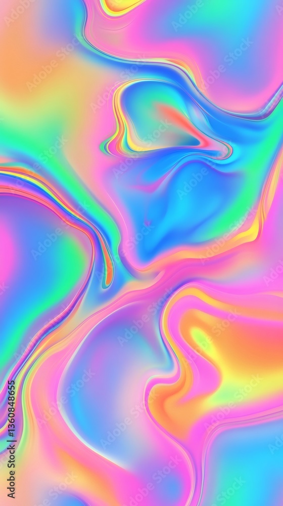 Poster holographic iridescent pearlescent colorful gradient background flowing creating abstract shapes