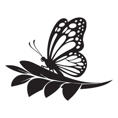 Black Butterfly Silhouette on Flower, Elegant Nature and Wildlife Art for Garden Designs