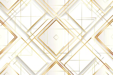 Abstract geometric seamless pattern with gold lines and simple shapes on a white background, offering a sleek, modern aesthetic for wallpapers or textiles,