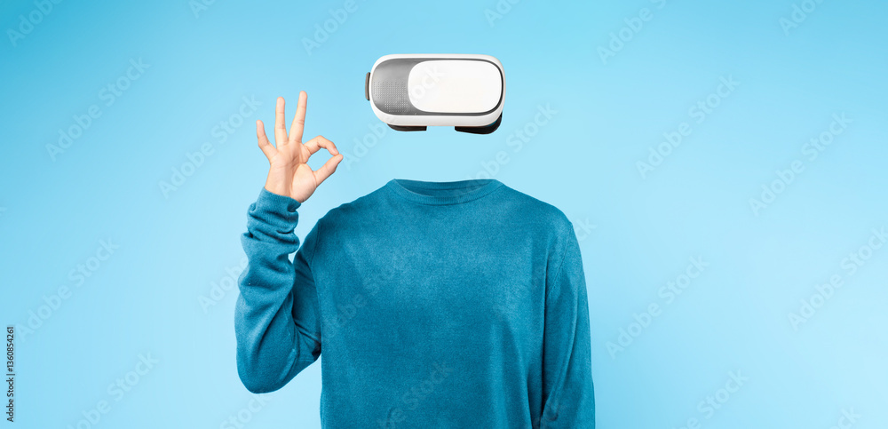 Aufkleber a user engages with a virtual reality headset, showcasing modern technology in a vibrant, isolated s