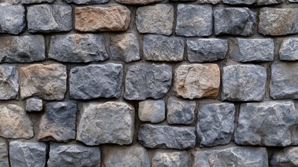 Fototapeta premium Close-up view of a textured stone wall showcasing various sizes and shapes of stones in a natural arrangement