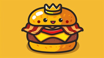 A cheerful cartoon burger with a crown perfect for fast food menu designs and playful culina