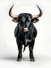 Naklejka premium Majestic black bull portrait, studio shot, white background