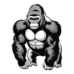 Obraz premium Strong Muscular Gorilla, Powerful Wild Animal Illustration for Nature, Wildlife, and Animal Art