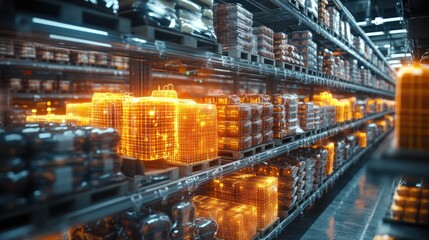 Naklejka premium Futuristic Warehouse: A Glimpse into Automated Inventory Management