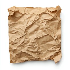 Obraz premium close-up 3D render of a crumpled piece of recycled brown paper, natural texture and folds, isolated on white background, eco-friendly visual