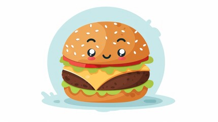 A cute and cheerful cartoon hamburger with expressive eyes perfect for foodrelated content an