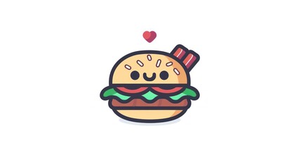A Cute Cartoon Burger with a Heart Perfect for Food and Fun Themes