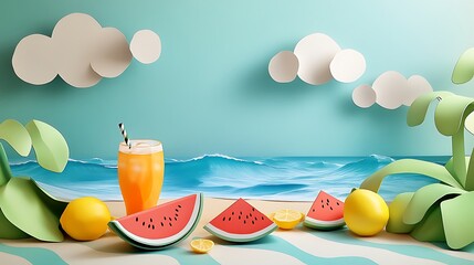 Summer beach with watermelon juice.