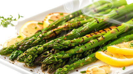 Grilled Asparagus with Lemon Garnish Fresh Healthy Food Photo for Restaurant Menu or Cookbook