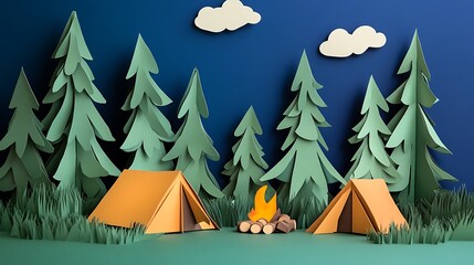 Paper Campfire Night Scene. (2)