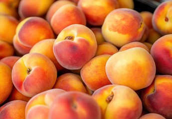 Fresh, ripe peaches in a vibrant display, showcasing soft textures and rich colors of summer fruit harvest, perfect for food and nature photography