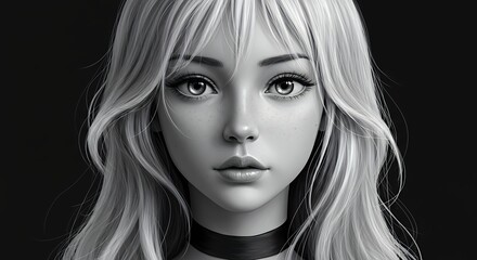 Fototapeta premium Portrait of a Girl with Flowing Hair and Black Choker Necklace