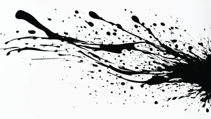 Black ink splash on white background. Ink splash texture. Ink spots. Ink drops. Ink splatter.