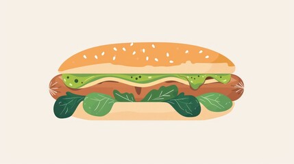 Delicious Hot Dog with Toppings and Fresh Greens on a Soft Bun