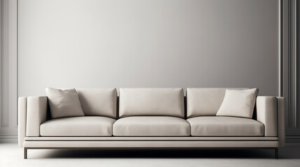 A large white couch with three pillows on it