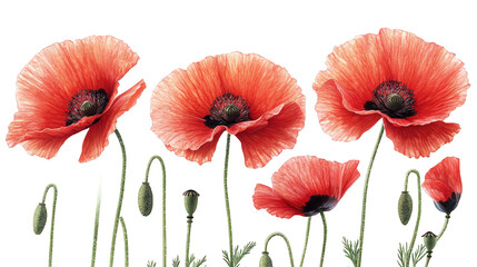 Fototapeta premium red poppies isolated on white
