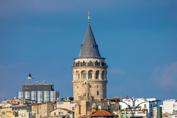 Iconic View of Galata Tower in Istanbul Against Clear Blue Sky
