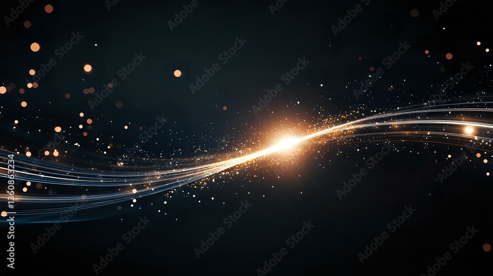 Poster glowing light trails with sparkles and particles on dark background create dynamic motion effect wit