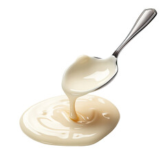 Condensed Milk Flowing from Spoon on transparent background