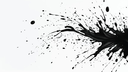 Black ink splash on white background. Ink splash texture. Ink spots. Ink drops. Ink splatter.