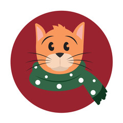 Isolated cat avatar with a winter scarf icon