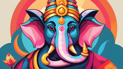 Obraz premium Colorful Ganesha Illustration with Traditional Hindu Design Elements for Cultural Art