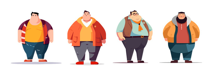 Obese character fat man flat vector