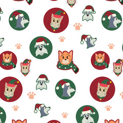 Pattern background with different pets and winter clothes Vector
