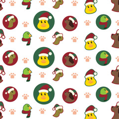 Fototapeta premium Pattern background with different pets and winter clothes Vector