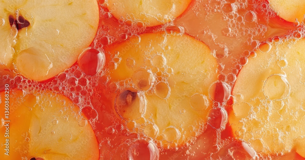 Poster freshly sliced apples in sparkling beverage with bubbles highlighting deliciousness and refreshment 