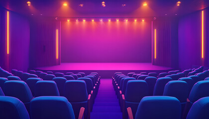 Fototapeta premium Theatrical interior with a stage and rows of comfortable seats