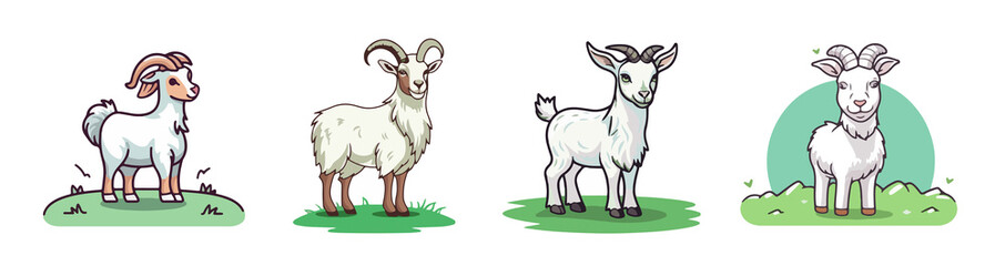 Cartoon goat with different poses sticker print element decoration wild animal farm