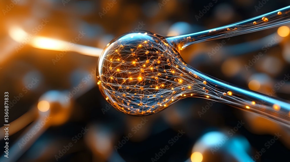 Aufkleber glowing neural network synapse with light trails and connections on dark background, representing ar
