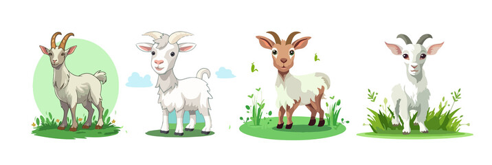 Cartoon goat with different poses sticker print Vector cartoon clip art