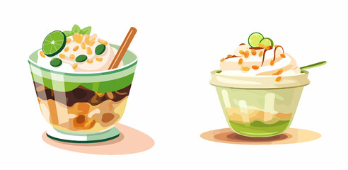 Singapore Malaysia Local Traditional Desserts Set Cendol vector art