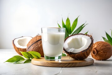 coconut water in white background