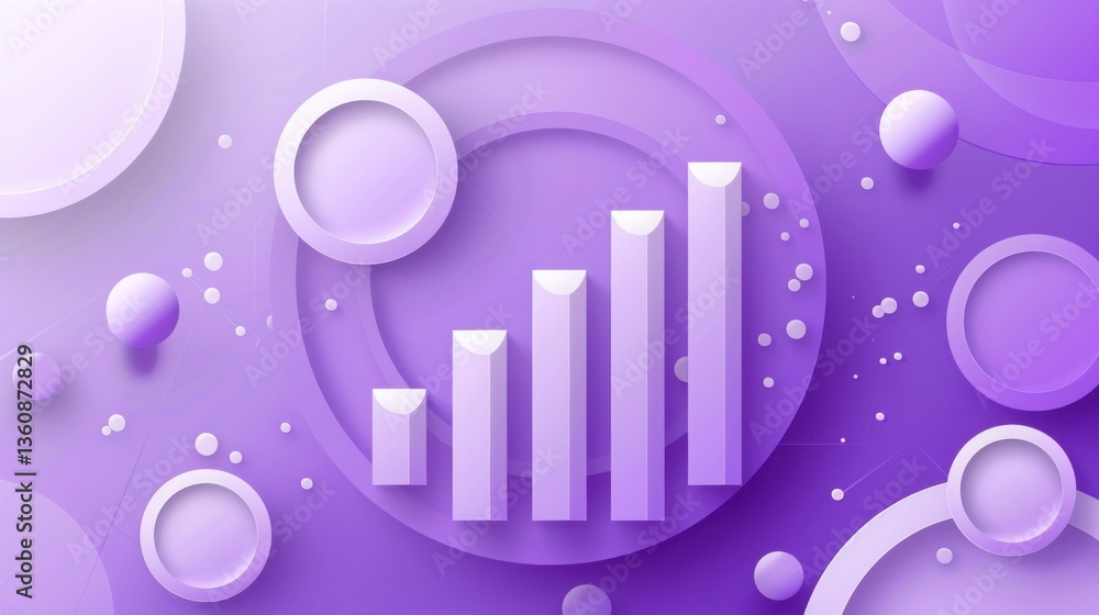 Poster abstract purple background with bar graph and geometric shapes for business and data visualizat