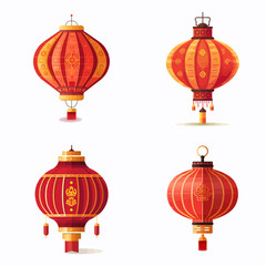 red lamp lampion lantern chinese vector set