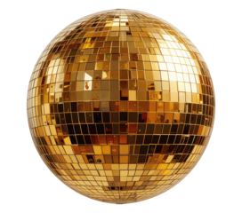 Golden Disco Ball Cut Out Isolated on Transparent PNG Background.