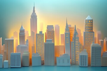 Fototapeta premium Stunning layered cut paper city skyline with soft lighting and modern urban buildings in dynamic perspective Generative AI