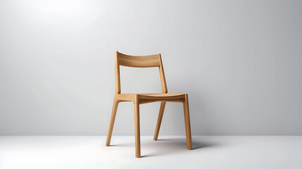 A wooden chair is sitting in a room with a white wall