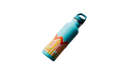 A reusable water bottle with a colorful design